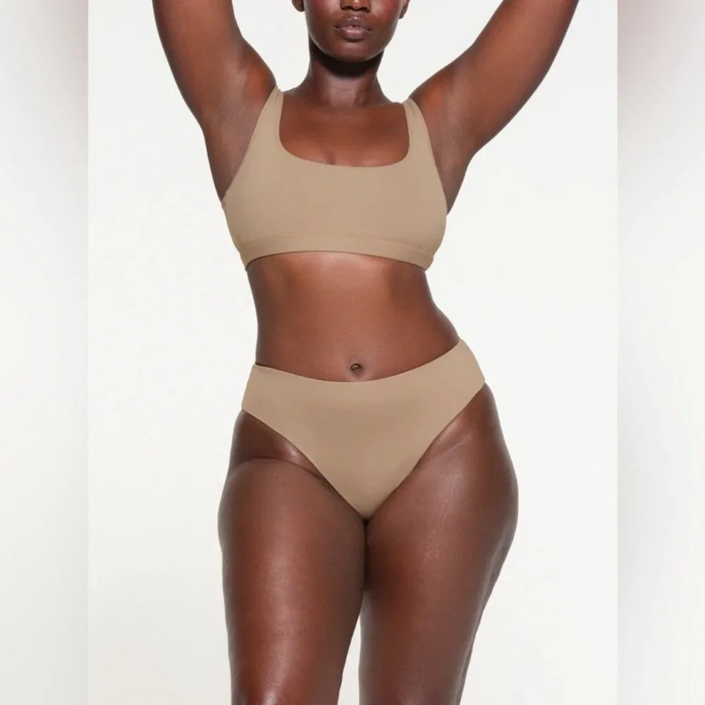 SKIMS NEW Recycled Swim Tank Bikini Top & Mid Waist Bottom In Desert Size L/XL